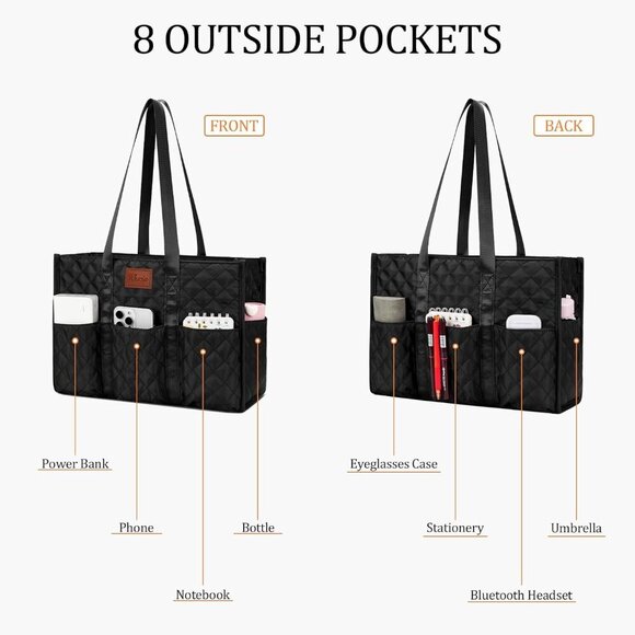 Water Resistant Tote Bag Nylon 17 Pockets Zipper Closure Work School Nurse - Picture 2 of 7